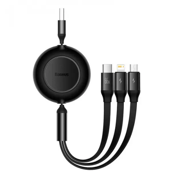 Кабель BASEUS Bright Mirror 2 Series Retractable 3в1 Fast Charging Cable USB to MicroUSB/Lightning/Type-C CAMJ010101 66W 1,1 м Black