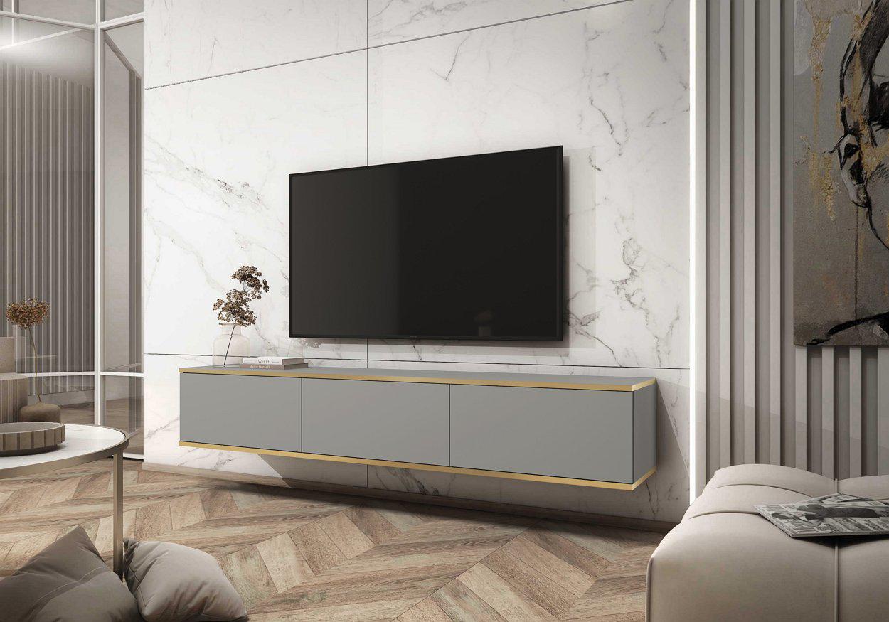 Тумба под телевизор навесная Perfect Home Oro RTV175 3-дверная Серый (PFH-091360)