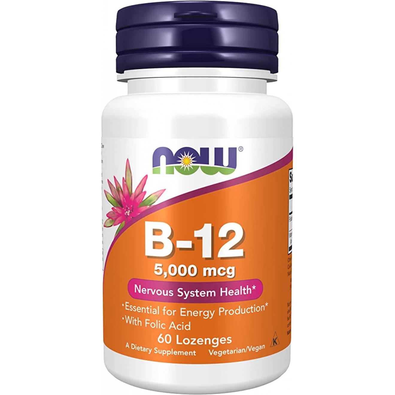 Витамин B12 с фолиевой кислотой NOW Foods B-12 5000 мкг 60 пастилок