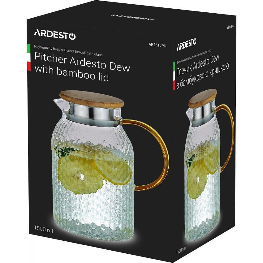 Кувшин Ardesto Dew с бамбуковой крышкой боросиликатное стекло 1500 мл (AR2615PG) - фото 2