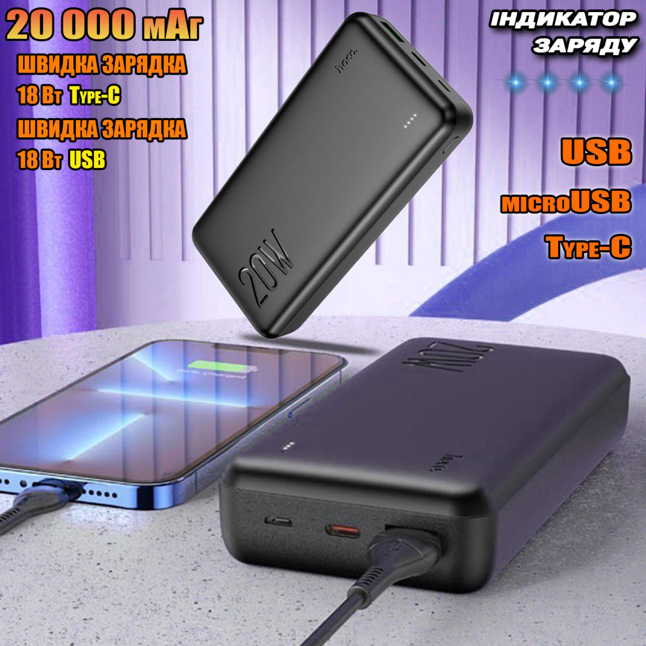 Повербанк Hoco 20000 mAh Micro-USB/Type-C USB с LED индикатором (153da1db) - фото 7