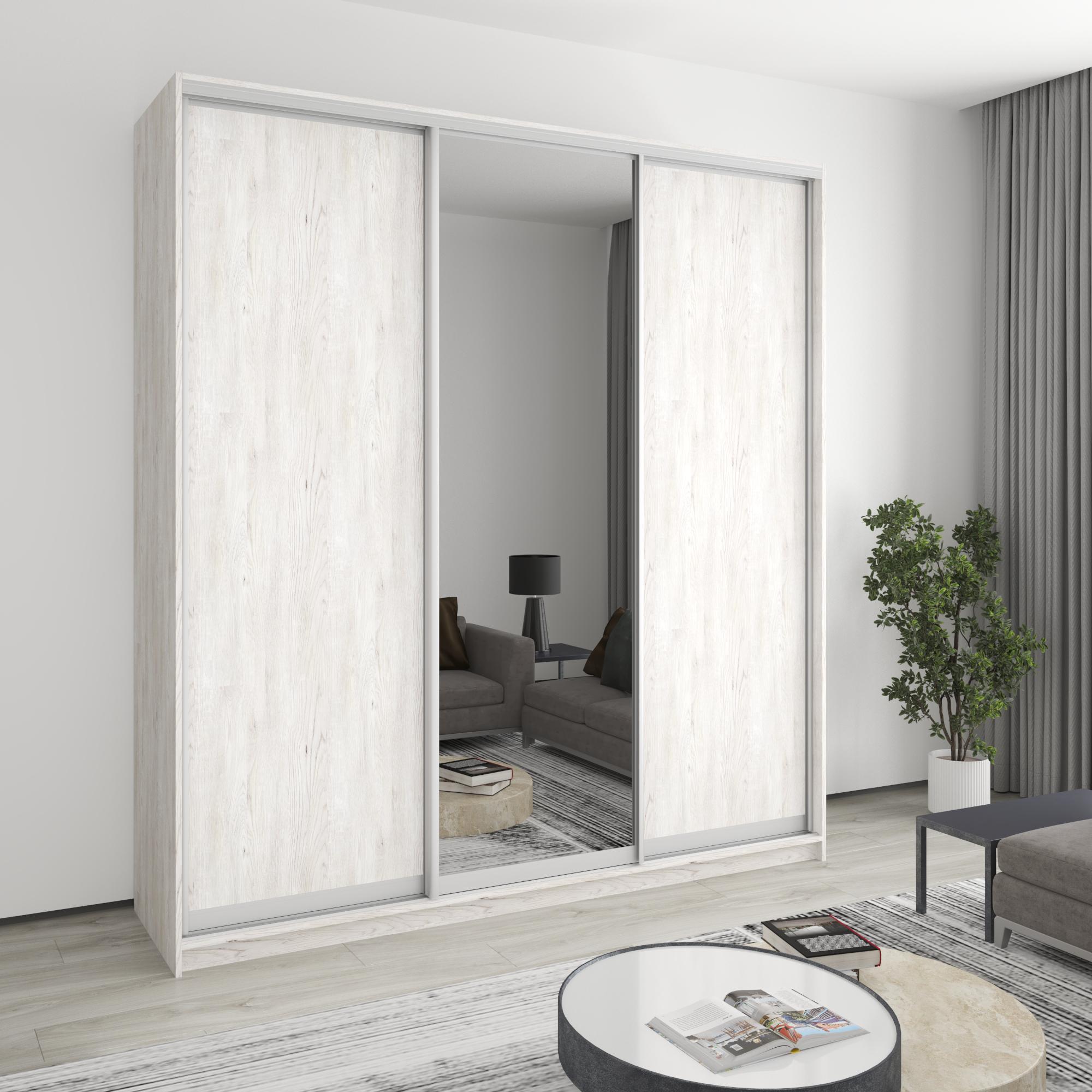 Шкаф-купе трехдверный MebelStar Стандарт AL 2 ДСП/зеркало 220x60x240 см Аляска серый (MBS-1856) - фото 1