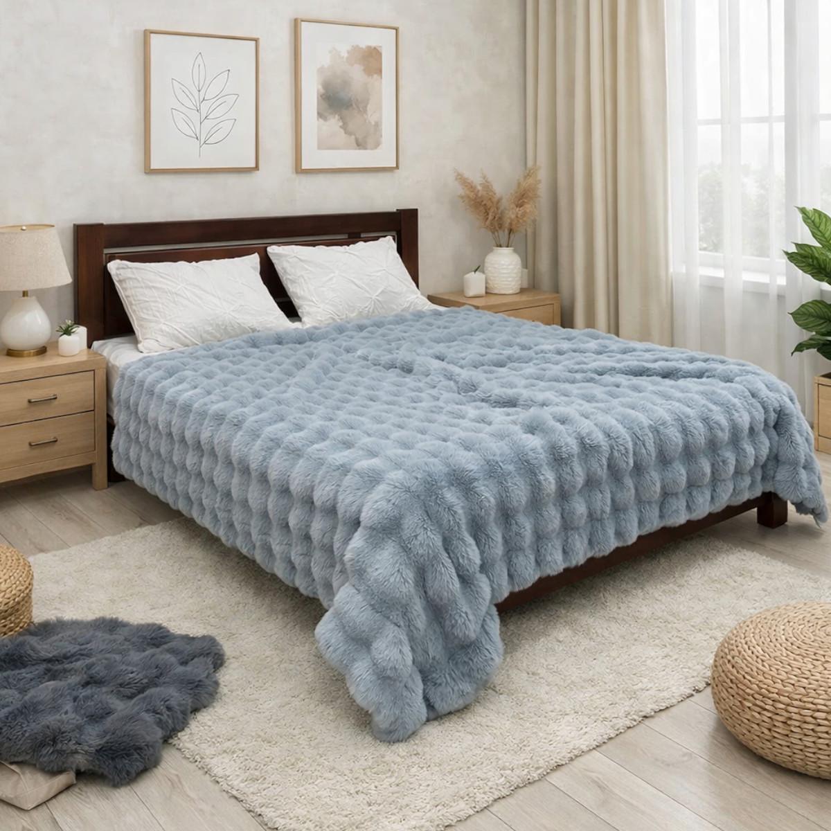 Плед корейський стиль Koloco Кролик Євро товщина 5 см 200х230 см Сіро-блакитний (43034)