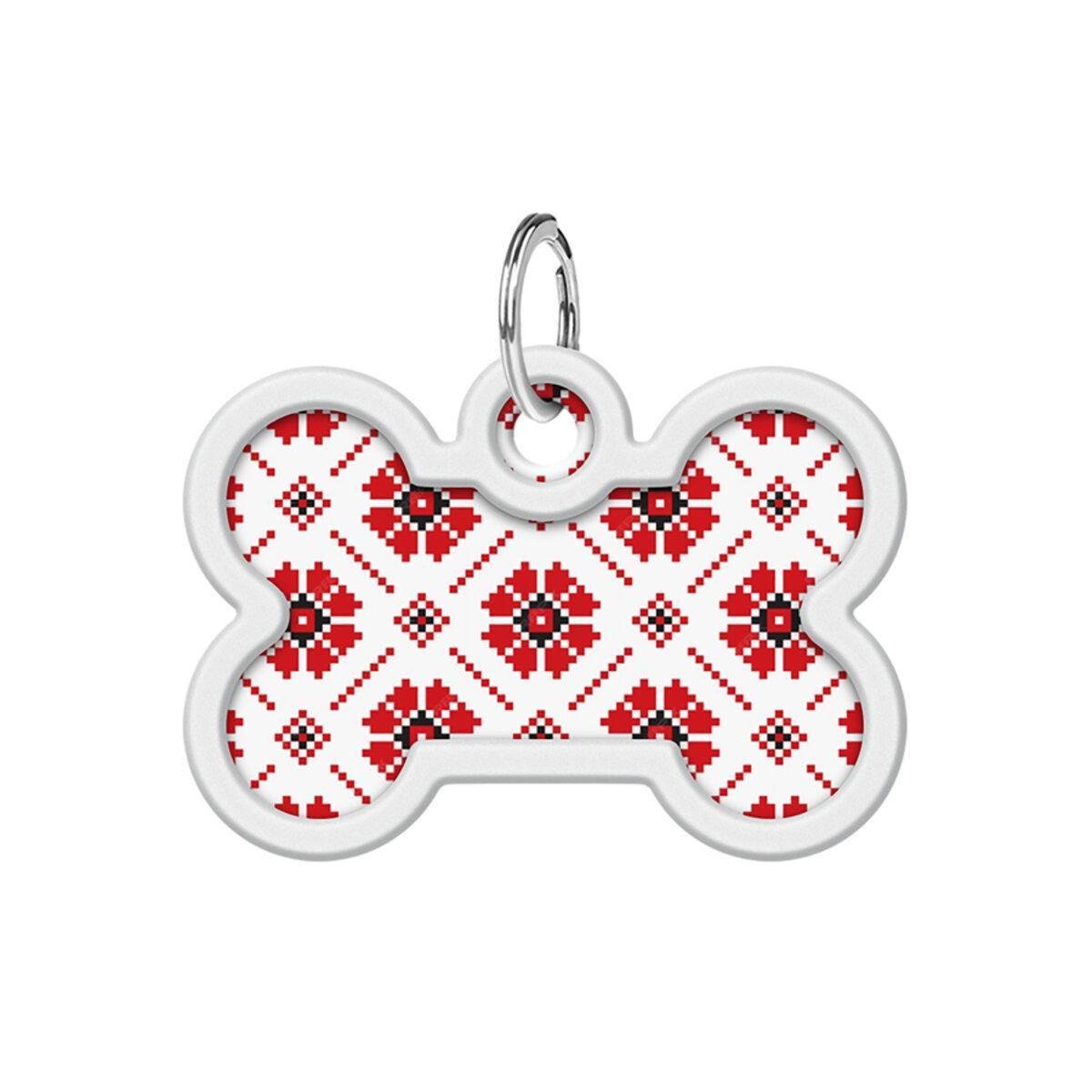 Адресник металлический для собак и кошек Waudog Smart ID Вышиванка с QR паспортом кость 40х28 мм (231-4033 Col)