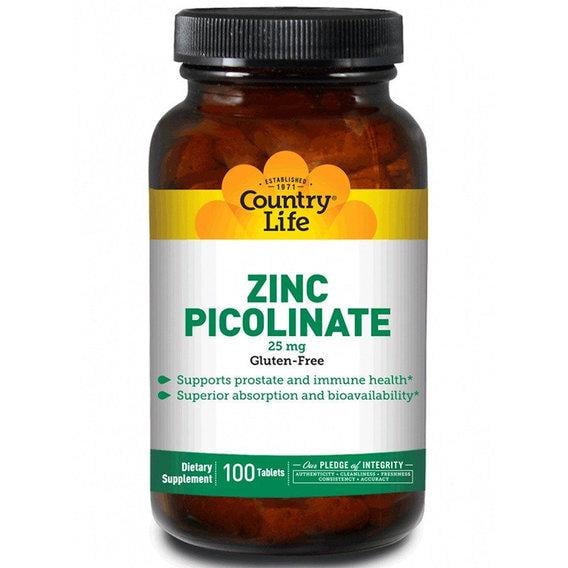 Микроэлемент Цинк Country Life Zinc Picolinate 25 мг 100 Tabs - фото 1