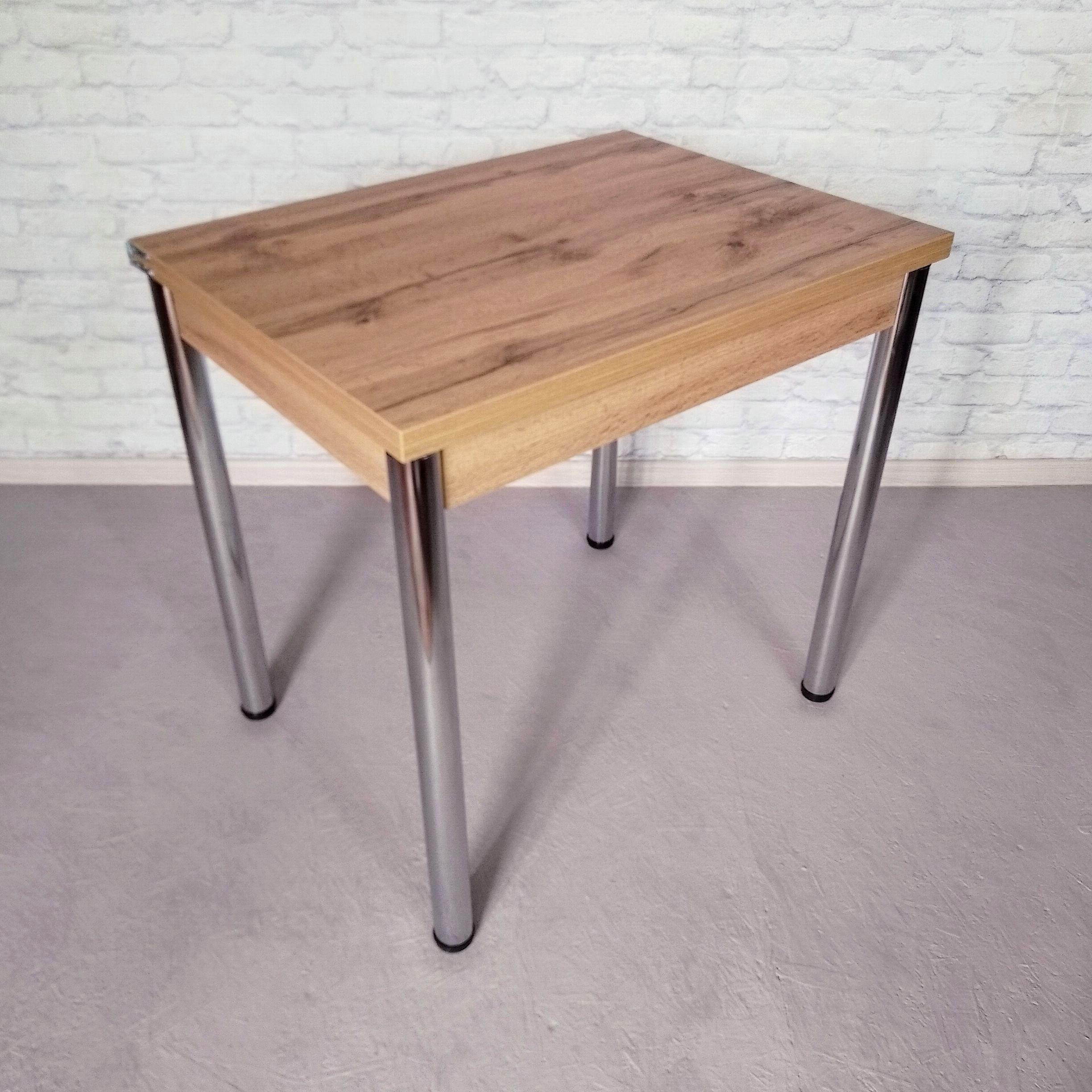 Обеденный стол раскладной Вента ножки металлические 80х60х75 см/120х80х75 см Дуб аппалачи/Хром (0047)