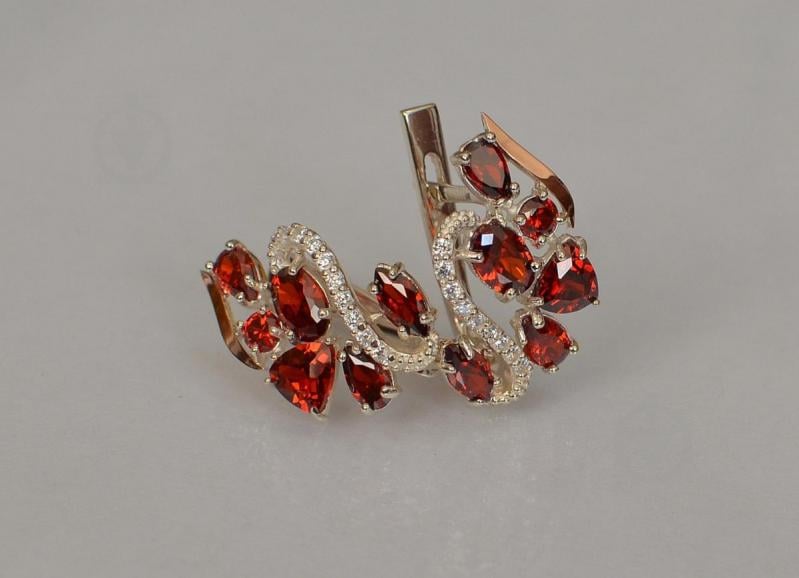 Серебряные серьги Sil с золотыми пластинами 152s-3 Красный (Sil-1062)