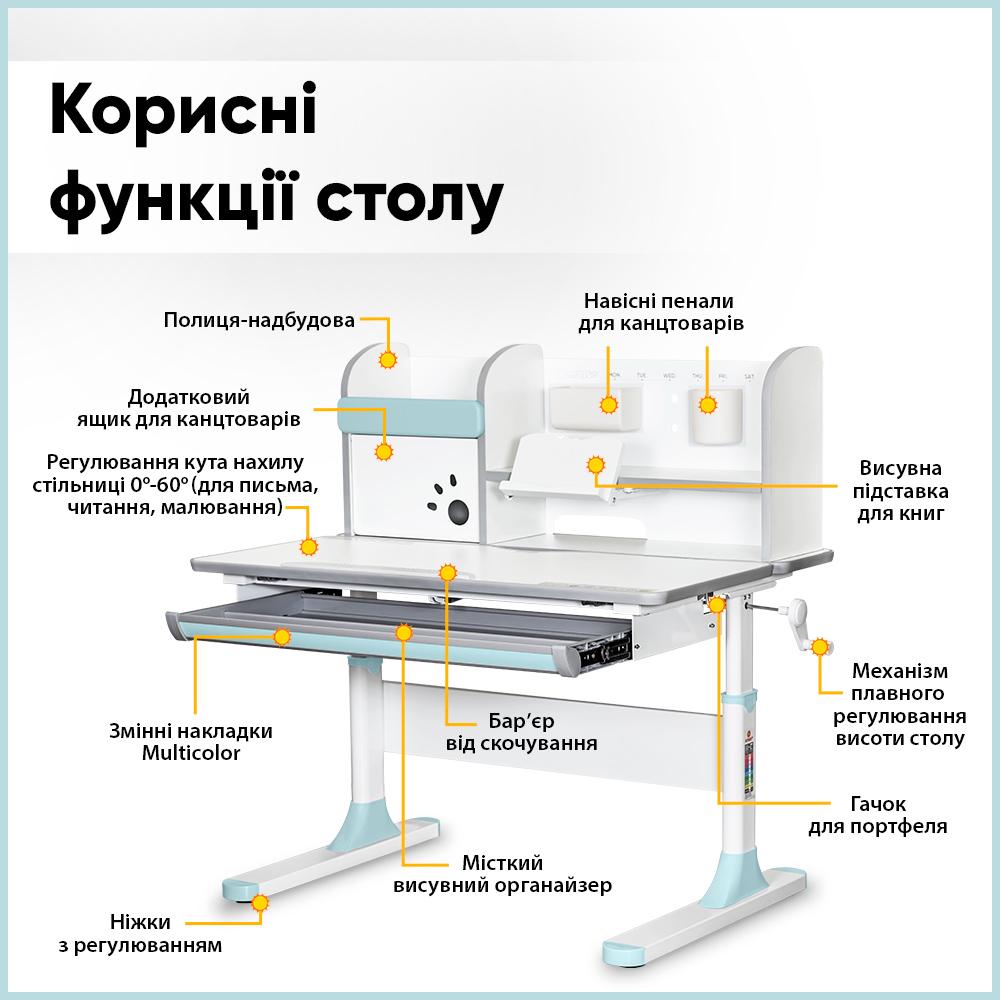 Парта-трансформер школьная Mealux Edmonton Multicolor детская с полкой Голубой (BD-610 W/MC + BL) - фото 12