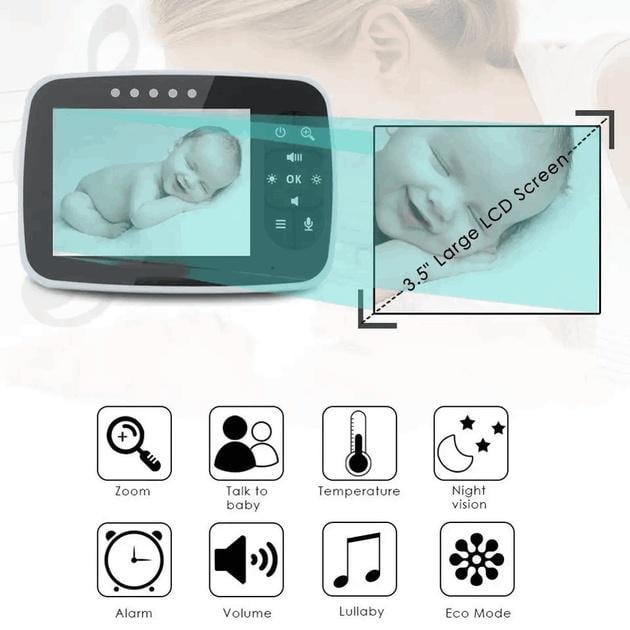 Відеоняня температура Baby Monitor 3,5 дюймовим ЖК-монітором/датчиком звуку/нічне бачення/вимірюванням температури - фото 12