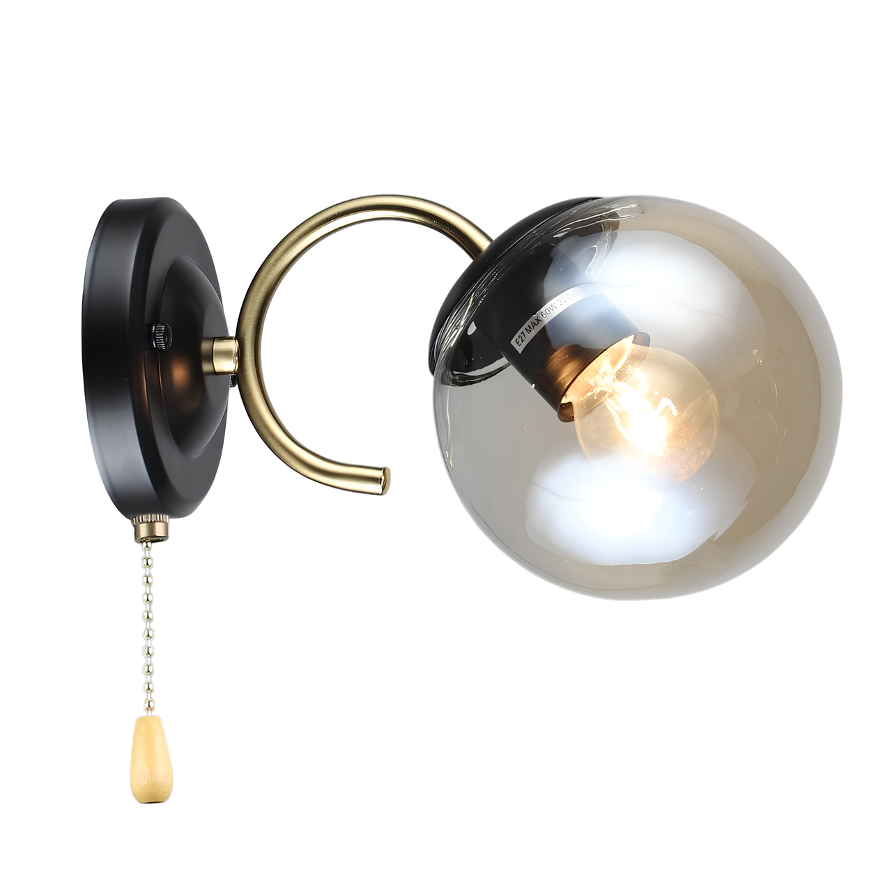 Бра Valeso со стеклянным плафоном под лампу Е27 Черный/Медный (B A4419/1W)