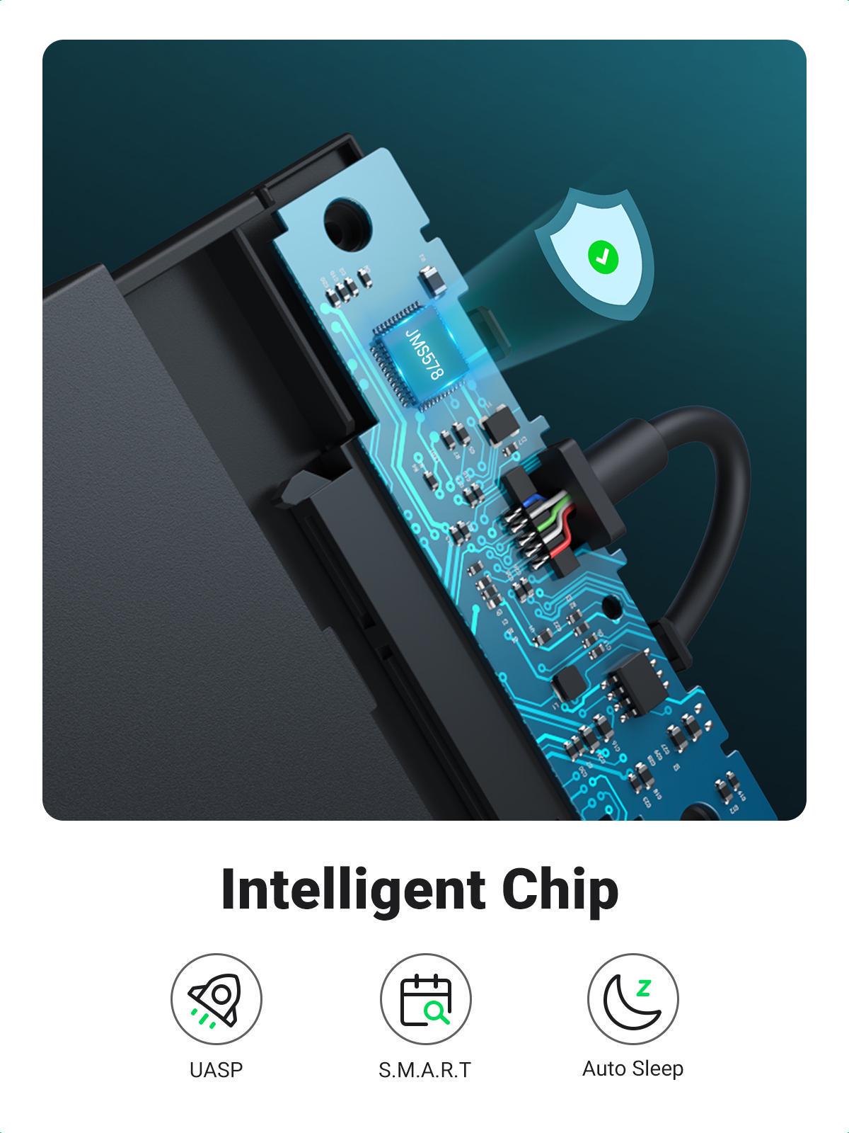 Корпус UGREEN для SSD/HDD 2,5"/5 Гбіт/с SATA III з USB кабелем 0,5 м Чорний (30719) - фото 5 Корпус UGREEN для SSD/HDD 2,5"/5 Гбіт/с SATA III з USB кабелем 0,5 м Чорний (30719) - фото 5