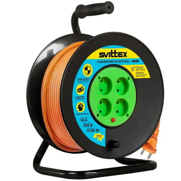 Удлинитель на катушке SVITTEX с термозащитой 60 м 2х2,5 мм2