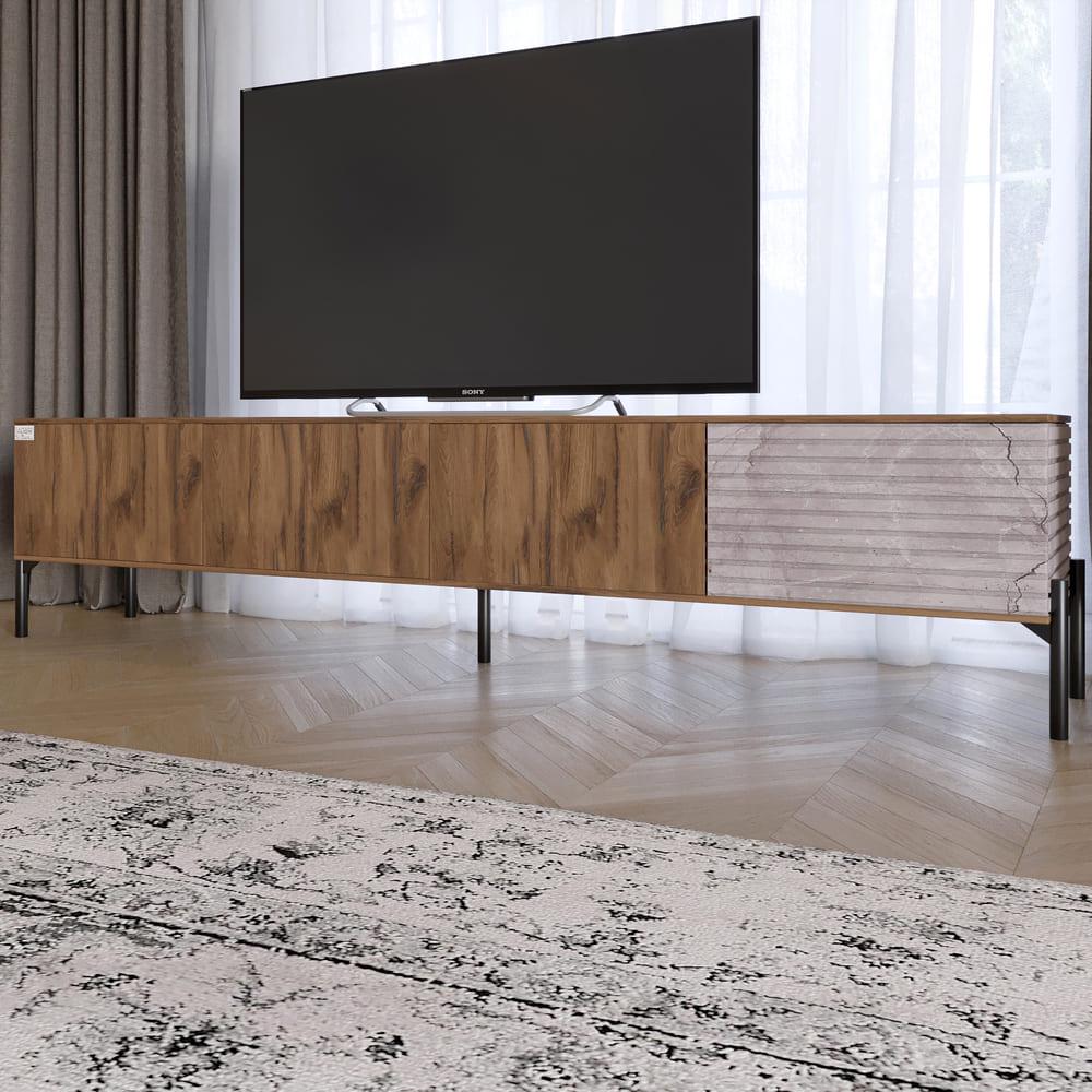 Тумба под телевизор Lion Грей на черных металлических ножках Дуб Ливорно/Камень (000-000-2491)