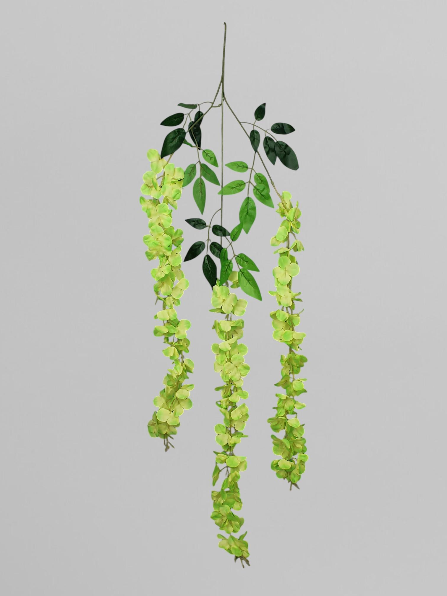 Искусственные ампельные цветы глициния из сатина 105 см Салатовый (К12017)