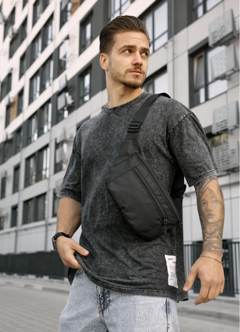 Поясная сумка-бананка мужская Sambag Tirso Max тканевый 38×17×6 см Черный (80341065m)
