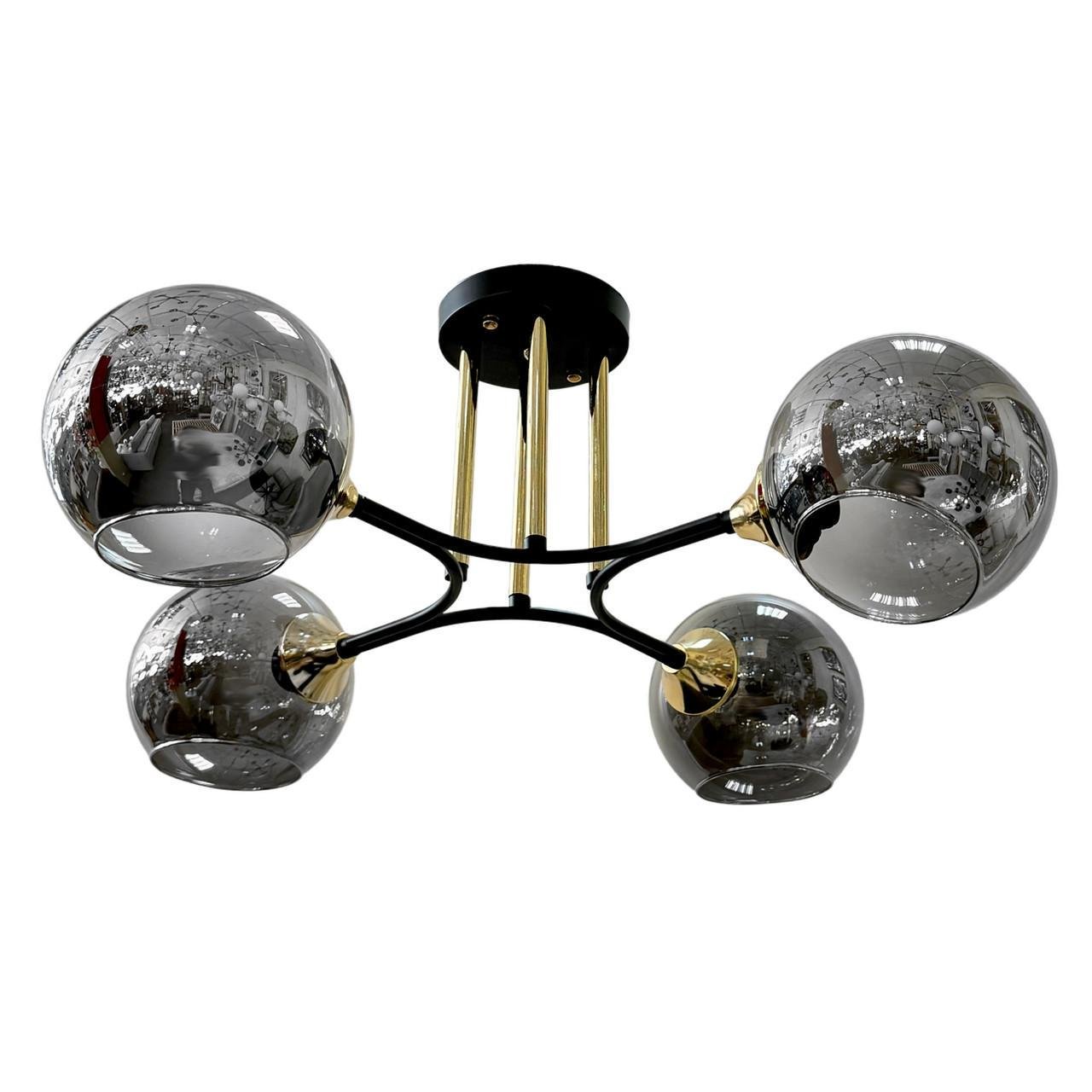 Люстра потолочная на 4 плафона Прометей P5-N5134/4 COFFE+FGD Черный/Золотой