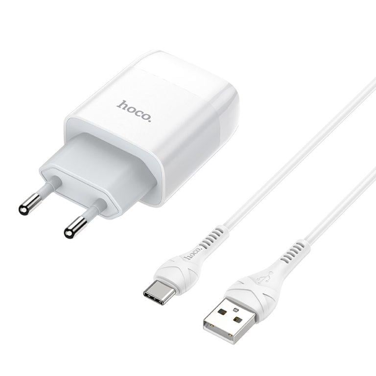 Зарядное устройство для телефонов с кабелем Hoco C72A Glorious single port charger set 10,5W White (24667)