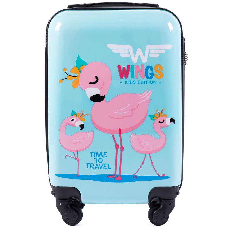 Чемодан Wings Flamingo пластиковый Kids Edition мини ручная кладь на 4 колесах Голубой