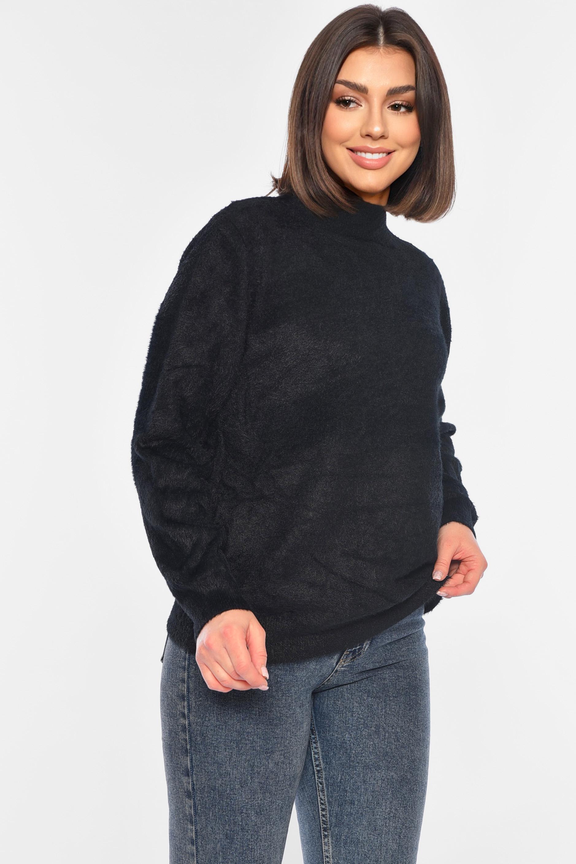Свитер женский однотонный 3XL-4XL Черный (192343) - фото 2