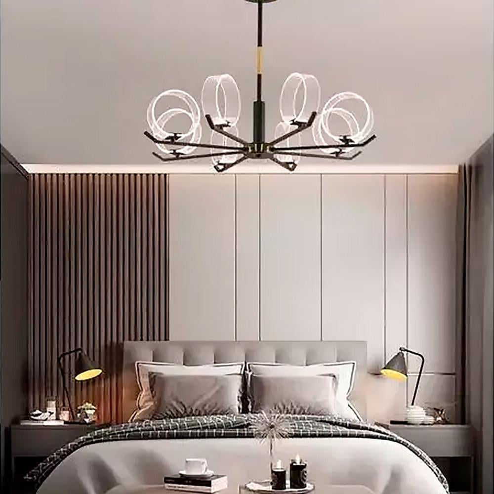 Люстра дизайнерская с акриловыми кругами на 3 режима освещения Черный/Золотой/Прозрачный (J1828/8)