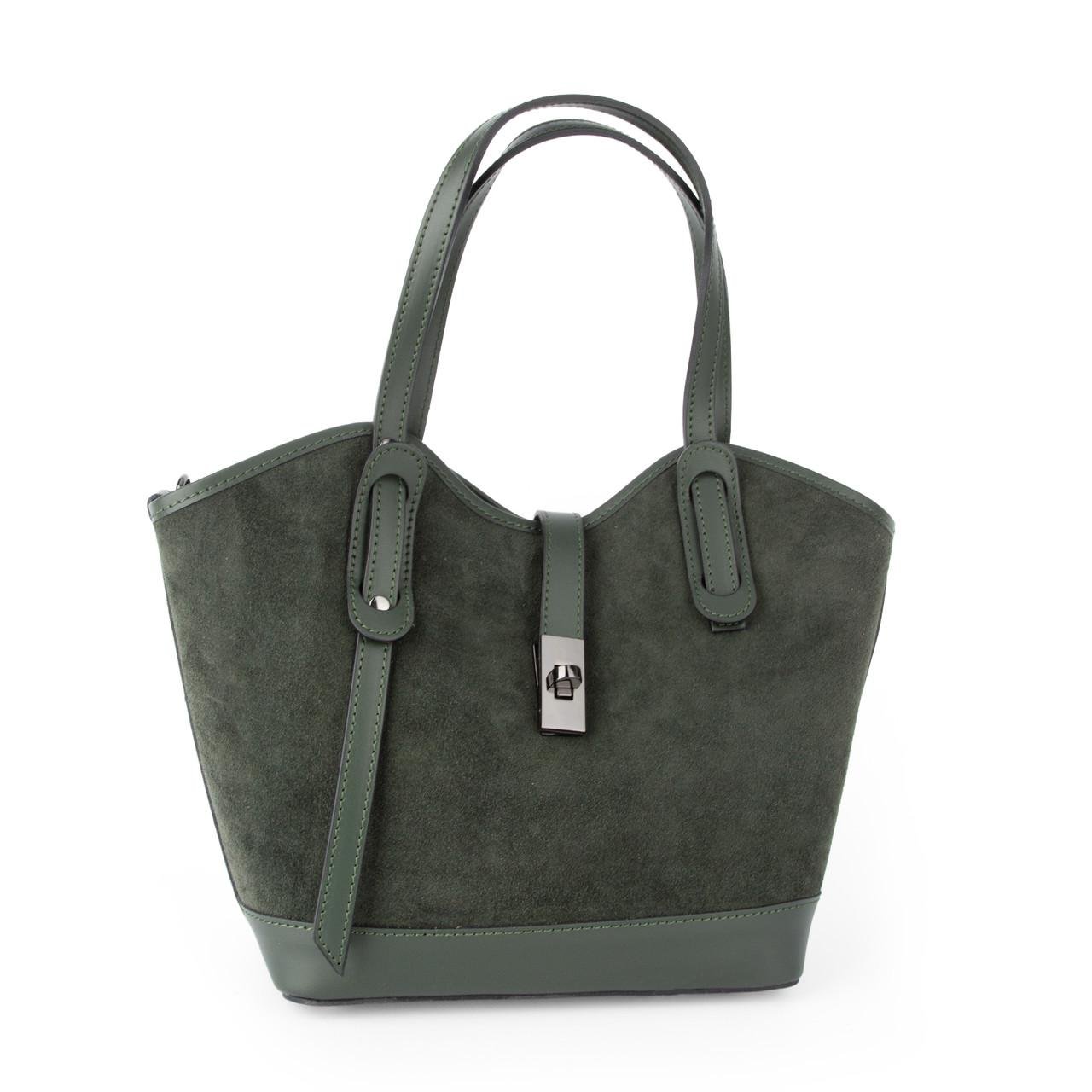 Сумка женская замшевая Virginia Conti 04054 с красной подкладкой Темно-зеленый (2765517626)