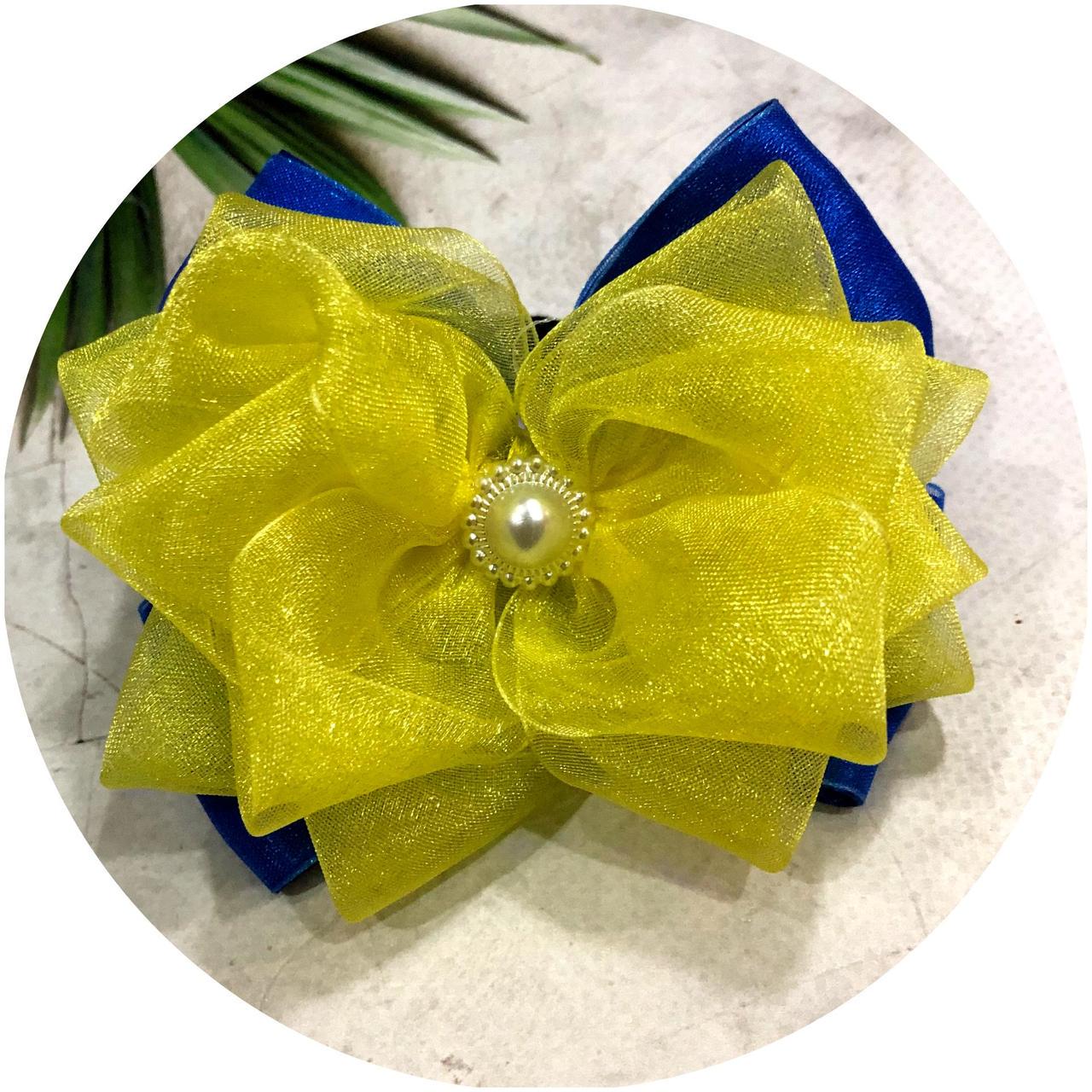 Бант для волос на резинке 10 см Желто-синий (70025) Бант для волос на резинке 10 см Желто-синий (70025)