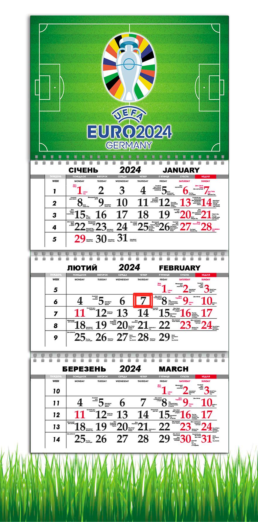 Календарь настенный квартальный на 2024 год на 3 пружины APRIORI Евро 2024 30х61 см (UA2353)