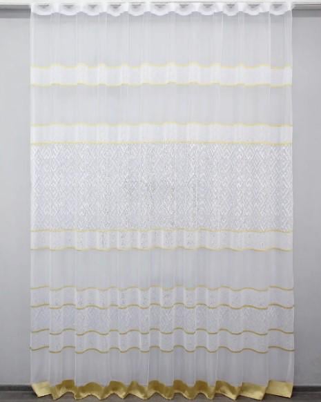 Тюль в спальню/вітальню Жаккард Білий/Золотистий (1290т)