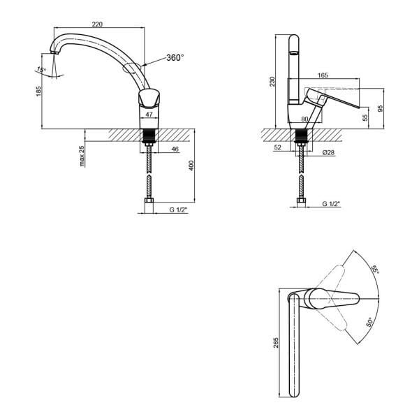 Смеситель Lidz BLA-14 43 008F-3 для кухни U на гайке k35 - фото 2 Смеситель Lidz BLA-14 43 008F-3 для кухни U на гайке k35 - фото 2