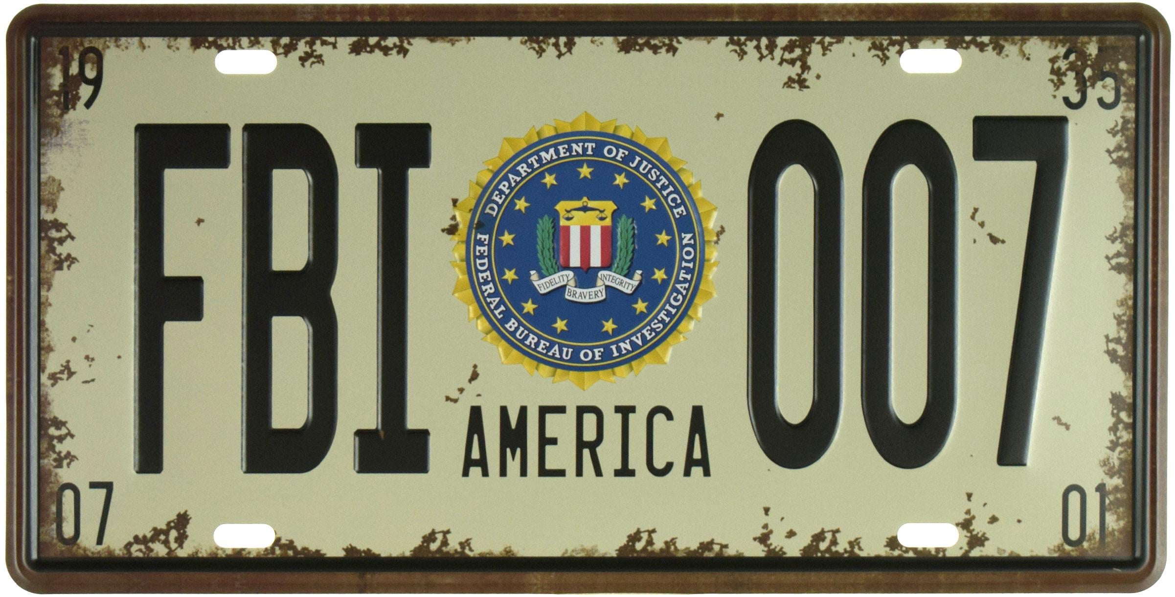 Табличка металлическая FBI 007 America 15x30 см