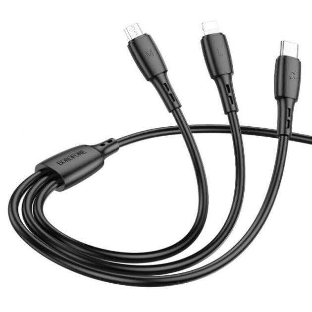 Кабель Borofone BX71 3в1 Usb Lightning/Micro Usb/Type-C 2 A 1 м Черный - фото 3