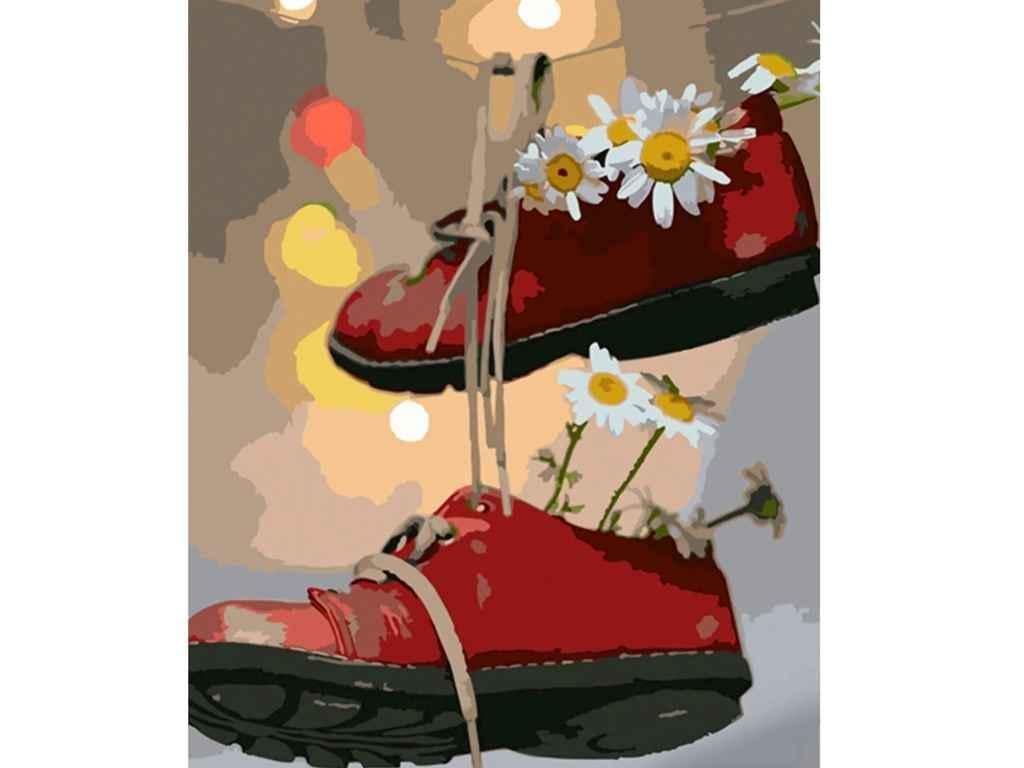 Картина по номерам Strateg Ботинки с ромашками 40х50 см (HH061)