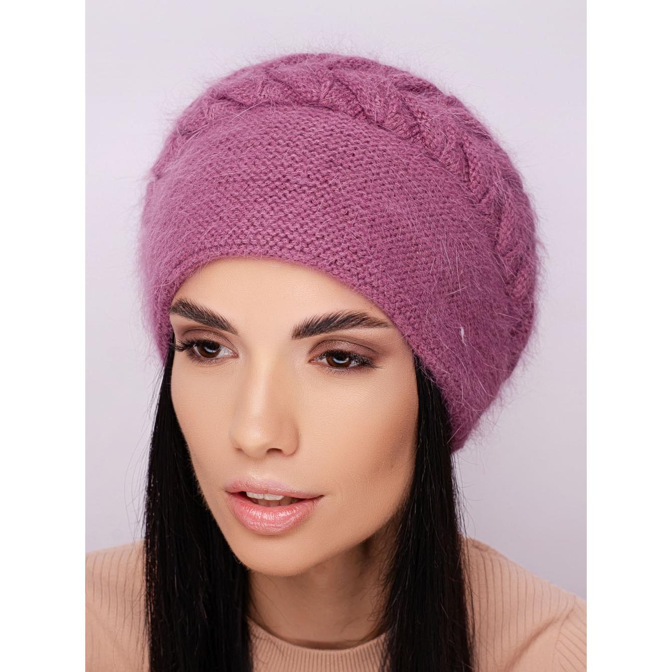 Шапка женская ангоровая двойная с объемным узором зимняя Leks Ванесса Темно-лиловый - фото 1