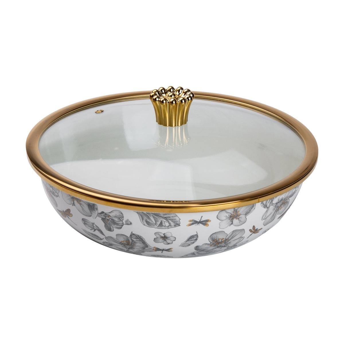 Кастрюля эмалированная Flowers без ручек с цветочным принтом со стеклянной крышкой 4,5 л (HP-2-108) Кастрюля эмалированная Flowers без ручек с цветочным принтом со стеклянной крышкой 4,5 л (HP-2-108)