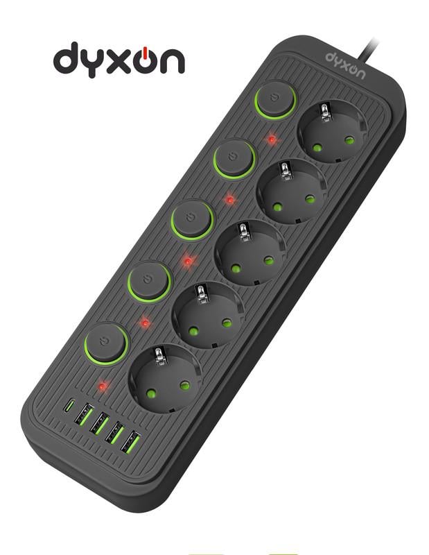 Фильтр-удлинитель сетевой DYXON 5+4 USB-A/USB-C PD/5 Power switch 2 м Black - фото 2