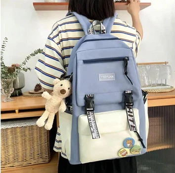 Рюкзак школьный для девочки OFF-White 5в1 Голубой