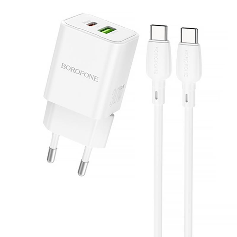 Зарядний пристрій мережевий Borofone BN14 Royal PD30W/QC3.0 1USB-A/1C з кабелем Type-C to Type-C White (00000079277_1)