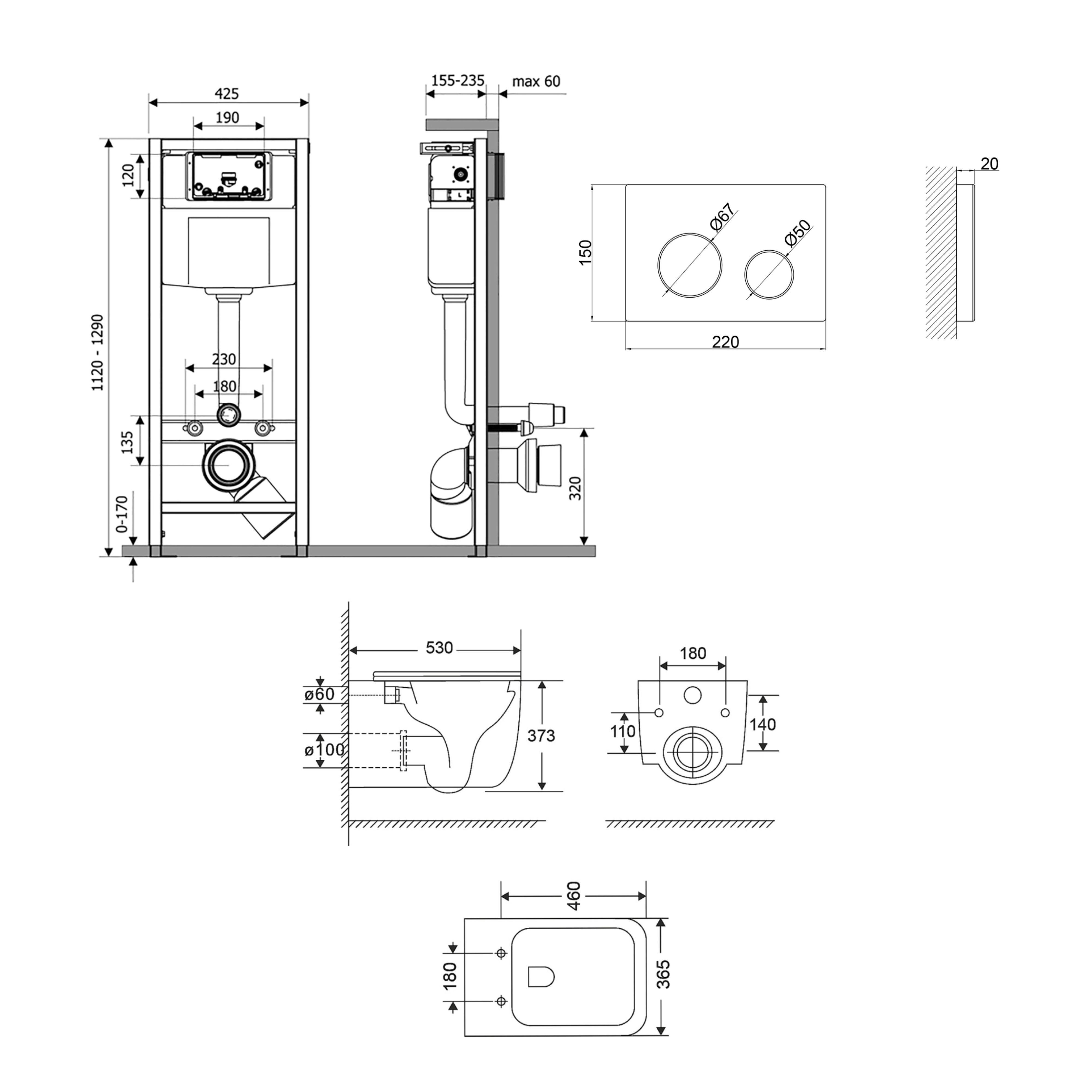 Унитаз подвесной Qtap Gemini/комплект инсталляции Nest 4в1 круглая клавиша White (SD00052280) - фото 2