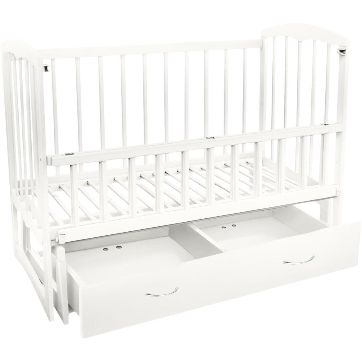 Кроватка детская маятник A-Toys Спим с откидным бортиком/ящик Белый Кроватка детская маятник A-Toys Спим с откидным бортиком/ящик Белый