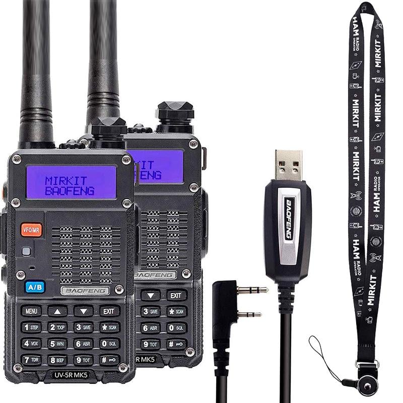 Рация Baofeng UV-5R MK5 UHF/VHF 8 Вт 1800 мАч + кабель Mirkit для программирования + ремешок на шею Mirkit 2 шт. Черный (008130) - фото 1