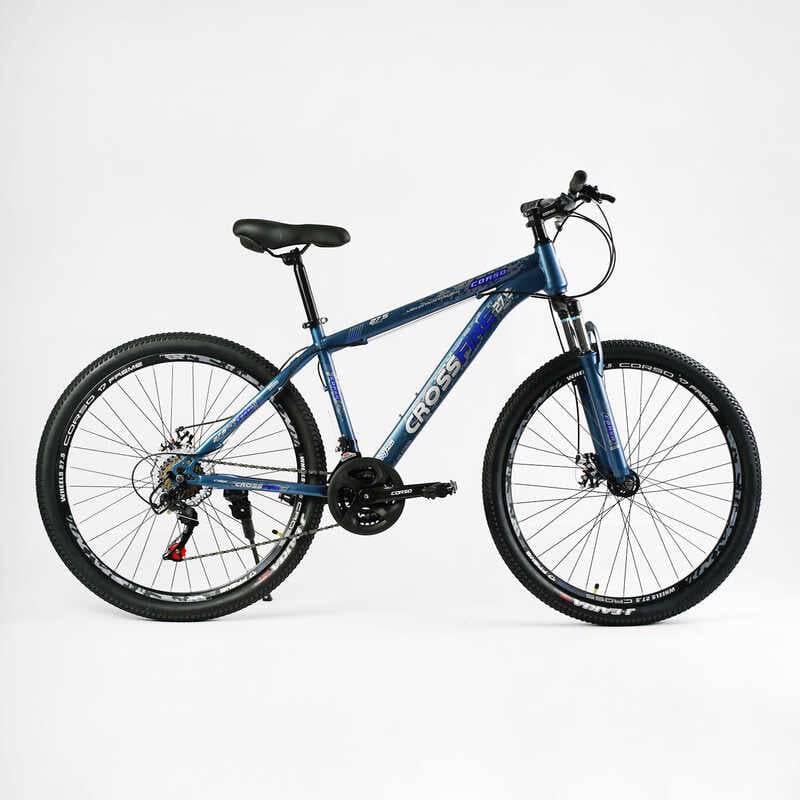 Велосипед спортивный Corso CROSSFIRE 27,5" 21 скорость стальная рама 17" переключатели Saiguan Blue (137803)