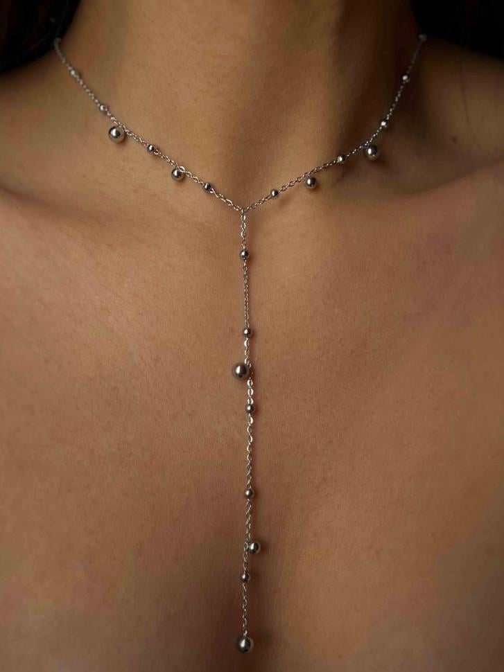 Ланцюг-краватка з намистинами з нержавіючої сталі (4804) - фото 2