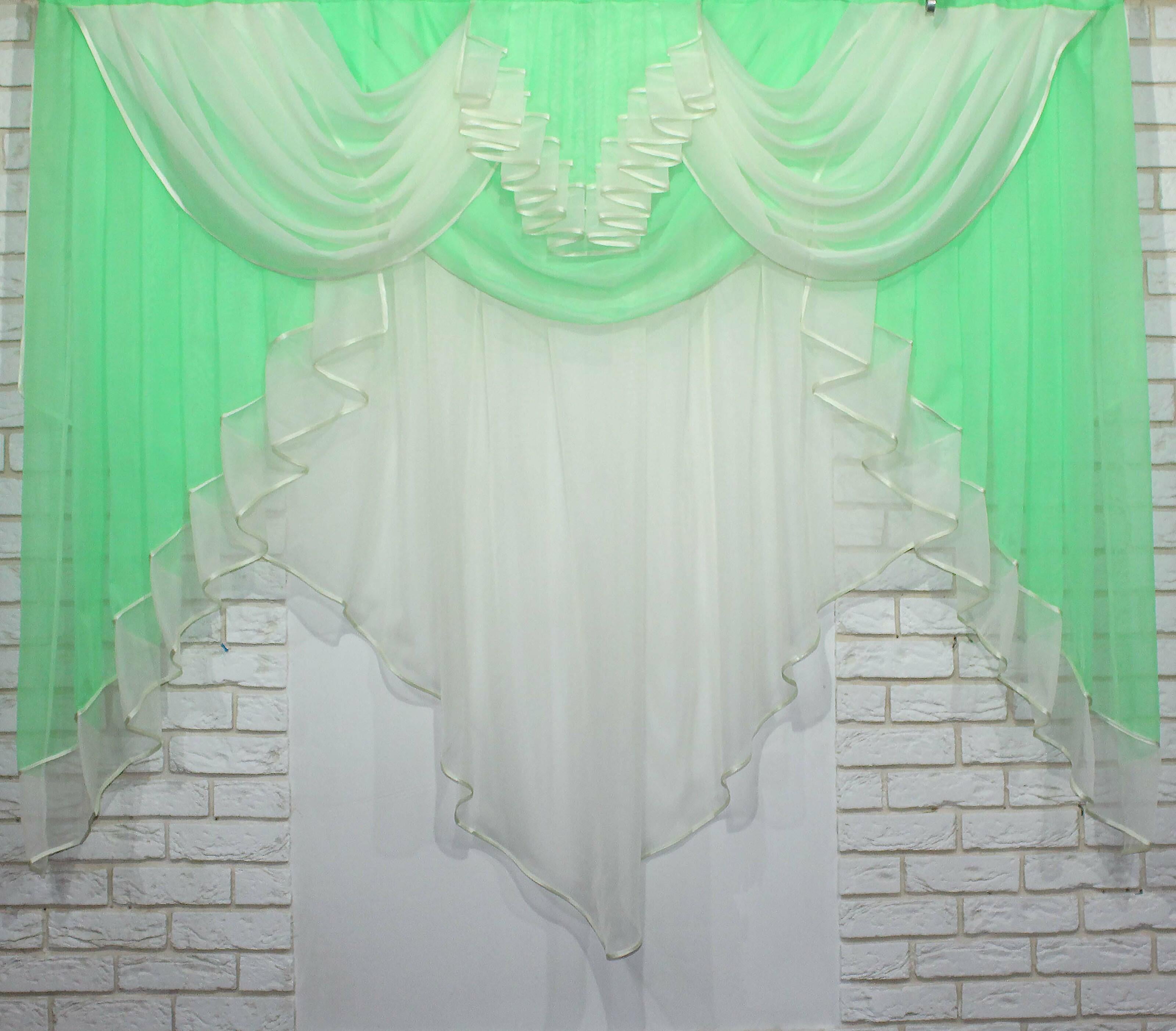 Ламбрекен кухонный VR-Textil № 072к 200х155 см Белый/Мятный (50-109)