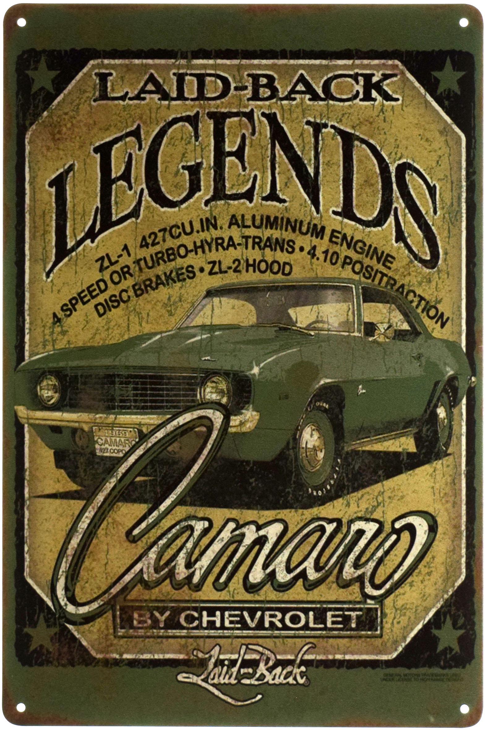 Табличка металлическая Legends Chevrolet Camaro 20x30 см