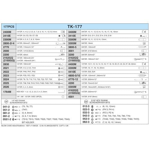 Набор инструментов Hans 177 предметов 1/4" 3/8"1/2" (ТК-177V/ТК-177) - фото 3