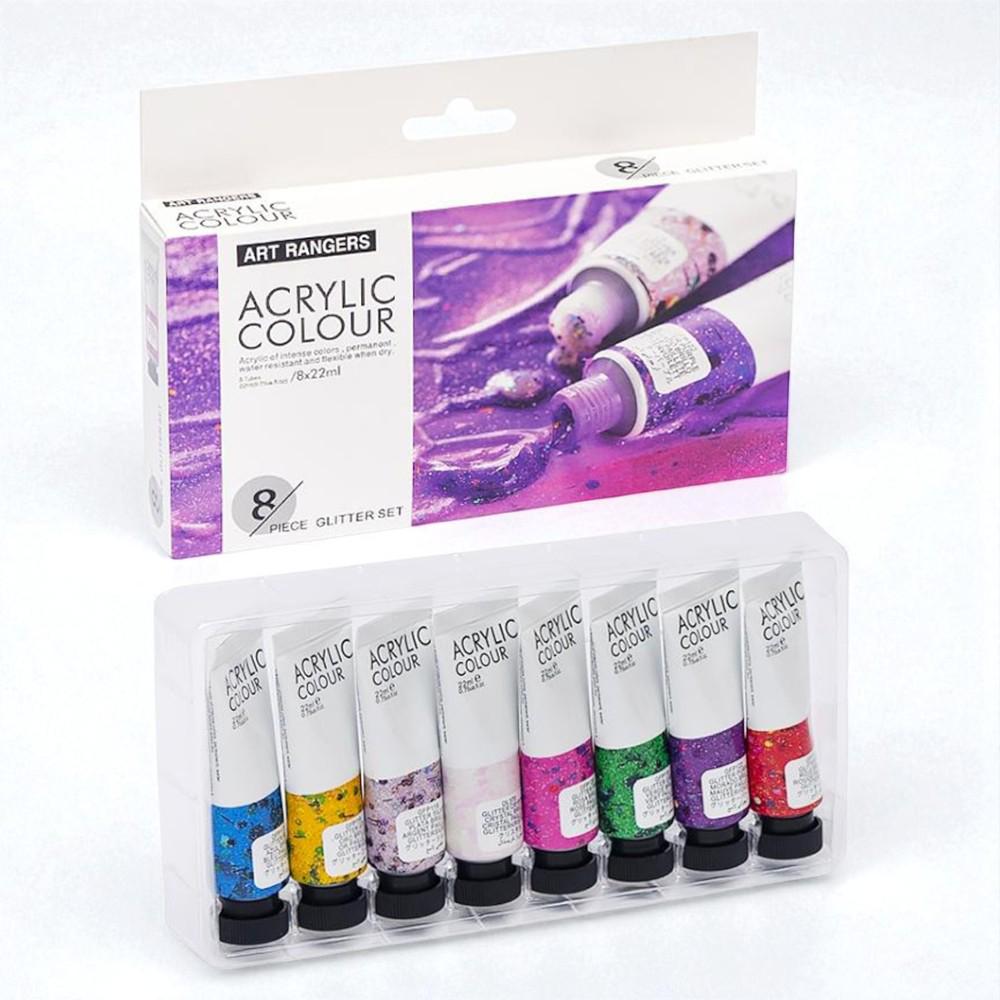 Краски акриловые художественные тюбики в коробке 8 блестящих цветов по 22 мл (37-112011)