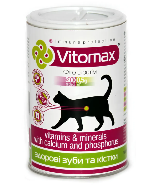 Витамины Vitomax Здоровые зубы и кости для кошек 300 табл.