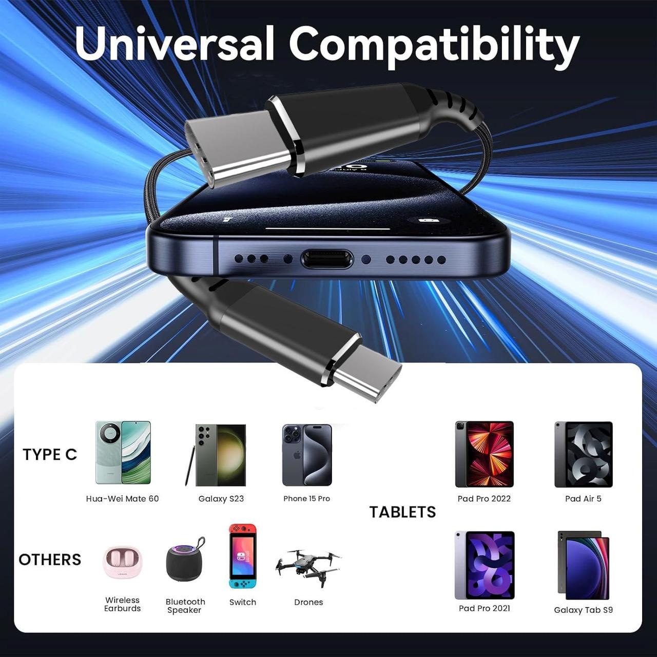 Кабель Folem TX2 для швидкого заряджання 100W Type-C на два Type-C 2в1 1,5 м - фото 7 Кабель Folem TX2 для швидкого заряджання 100W Type-C на два Type-C 2в1 1,5 м - фото 7