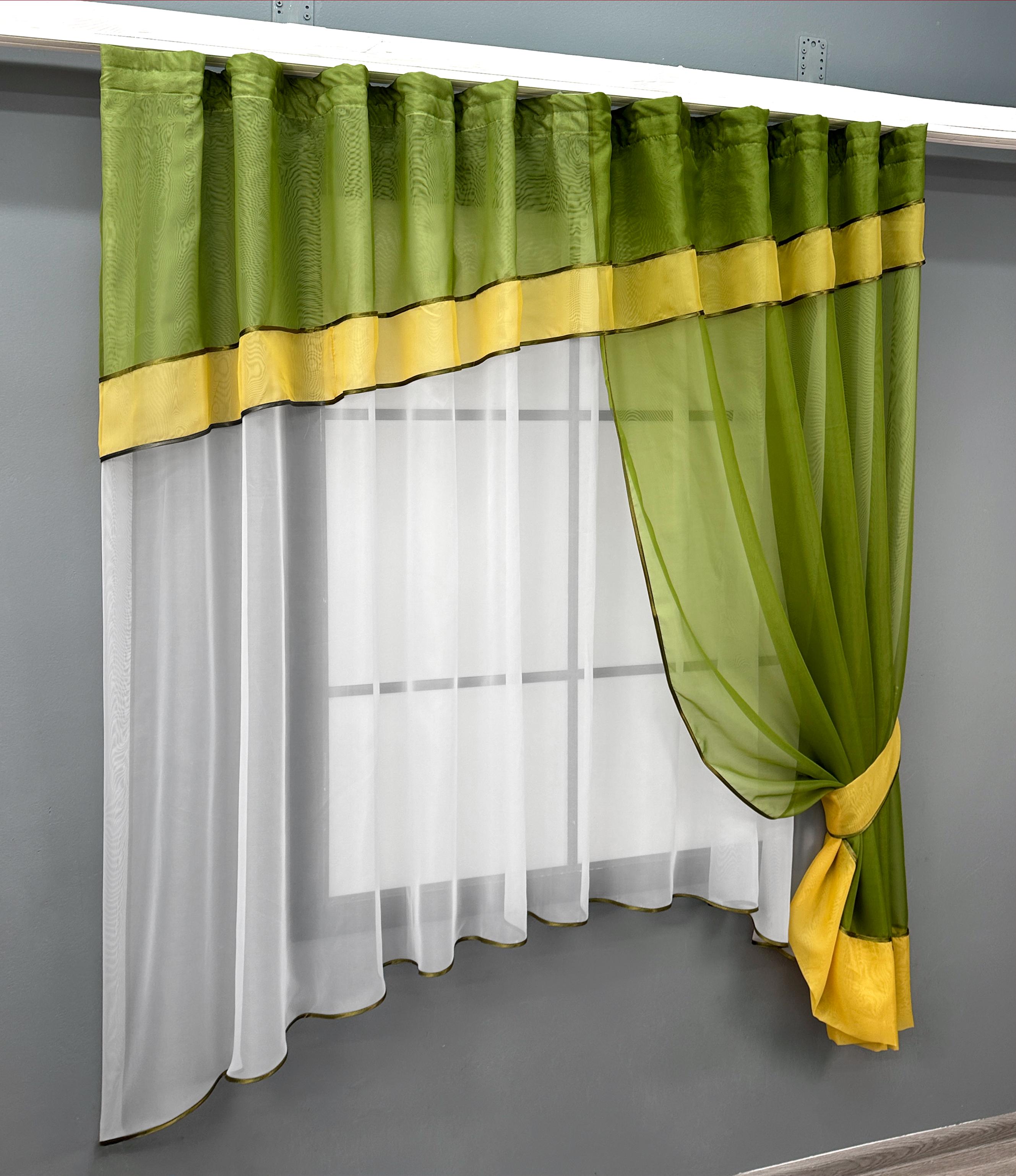 Фіранка кухонна VR-Textil № 018к штора та тюль з ламбрекеном 270х170 см Оливковий/Золотистий/Білий (50-662) - фото 2
