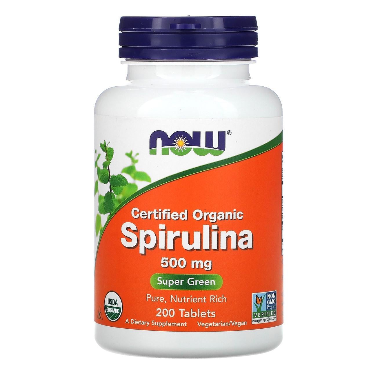 Спирулина Now Foods Сertified Organic Spirulina 500 мг 200 таблеток